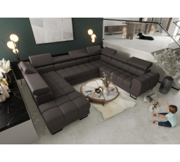 Rohová sedací souprava ASPEN MAX I 265x350x225 cm přírodní kůže - šedá kůže , pravá