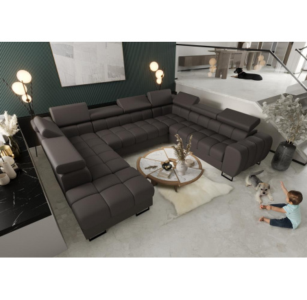 Rohová sedací souprava ASPEN MAX I 265x350x225 cm přírodní kůže - šedá kůže , pravá