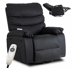Rozkládací Masážní Křeslo BRUCE s Houpací Funkcí Černá Ekokůže