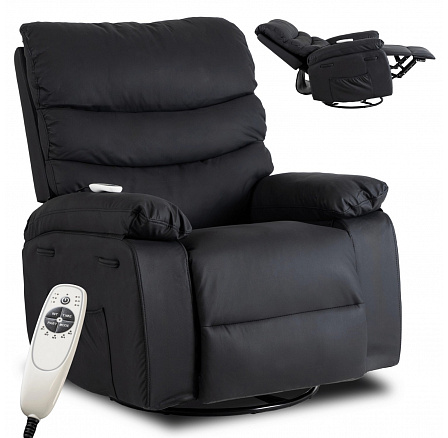 Rozkládací Masážní Křeslo BRUCE s Houpací Funkcí Černá Ekokůže