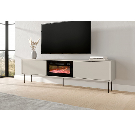TV komoda MASHA 200 s krbem, kašmír / černá TV komoda MASHA 200 s krbem, kašmír / černá