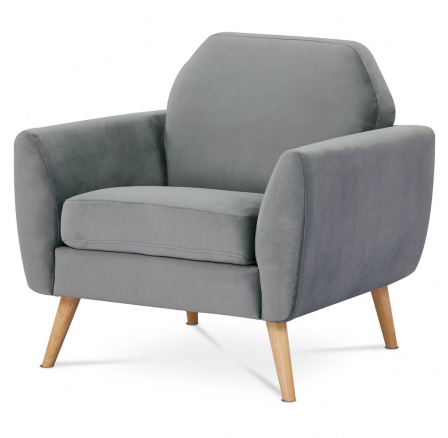 Křeslo, potah šedostříbrná sametová matná látka, plastové nohy, dekor buk Křeslo, potah šedostříbrná sametová matná látka, plastové nohy, dekor buk