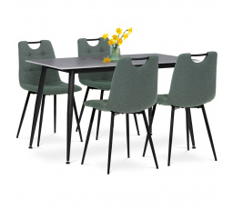 Jídelní set 1+4, stůl 130x70, deska slinutý kámen v imitaci šedého matného mramoru, židle zelená látka, madlo černý lak