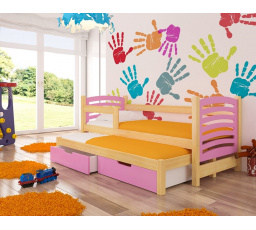 Dvojlůžko s matracemi AVILA Pine+Pink