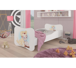 Dětská postel GONZALO s matrací, 140x70 cm, Bílá/Dog and Cat