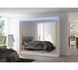 Posuvná skříň se zrcadlem a LED osvětlením CHESTER 250 Bílá+Sonoma