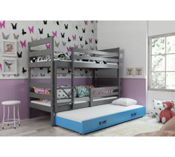 Dětská patrová postel ERYK 3 s přistýlkou 80x190 cm, včetně matrací, Grafit/Modrá