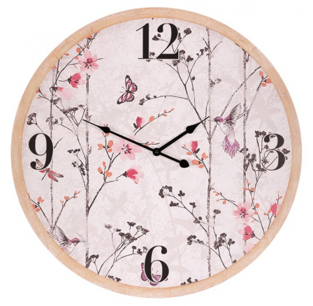 Hodiny nástěnné - květinový motiv, MDF, 58 cm