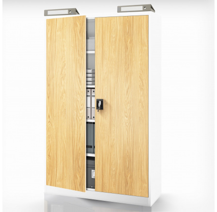 Kancelářská kovová skříň Bílá/Zlatý dub: Eco Design JAN II Kancelářská kovová skříň Bílá/Zlatý dub: Eco Design JAN II