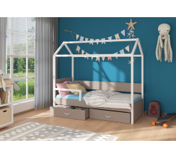 Dětská postel Domek OTELLO 180x80 cm se zábranou, s matrací, 180x80, Bílá/Truffle