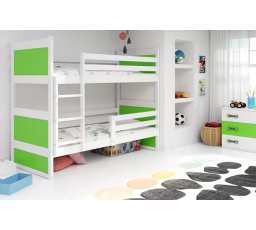 Dětská patrová postel RICO 90x200 cm, včetně matrací, Bílá/Zelená