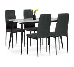 Jídelní set s 4 židlemi, 130x70x76cm mramor, ASE-1004 BK2