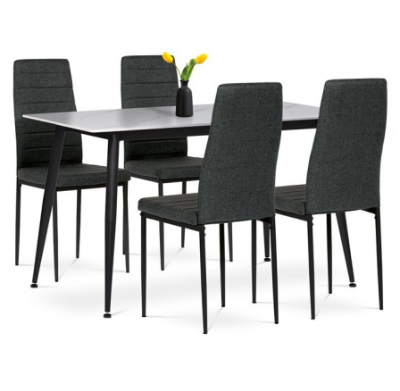 Jídelní set s 4 židlemi, 130x70x76cm mramor, ASE-1004 BK2