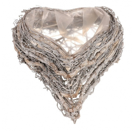 Obal na květiny pietní - proutěný, tvar srdce, menší, šedý