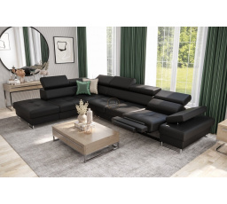 Rohová sedací souprava GALAXY , relax 225x350 cm přírodní kůže - černá kůže , levá