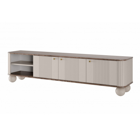 TV skříňka Vesper 3D 187 cm - kašmír / ořech / zlaté úchyty / kulové nohy