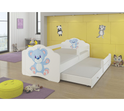Dvojlůžko s bariérkou a matracemi CASIMO II BLUE BEAR 160x80 Bílé