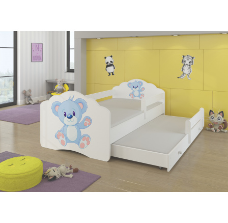 Dětská postel s přistýlkou, matracemi a zábranou CASIMO II, 160x80 cm, Bílá/Bear