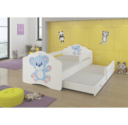 Dvojlůžko s bariérkou a matracemi CASIMO II BLUE BEAR 160x80 Bílé