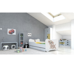 Dětská postel GONZALO s matrací a šuplíkem, 140x70 cm, Bílá/Dog