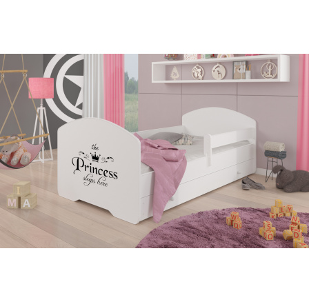 Postel dětská PEPE PRINCESS BLACK 160x80 Bílá s matrací, zábranou a zásuvkou