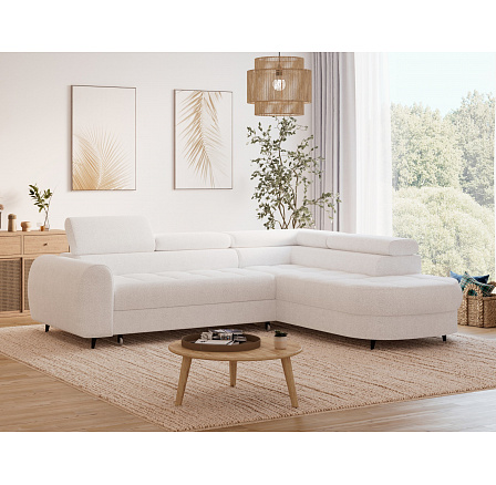 Vesteria right-hand corner sofa with sleeping function and storage compartment, white bouclé Royal 01 120x200 1 Vesteria right-hand corner sofa with sleeping function and storage compartment, white bouclé Royal 01 120x200 1