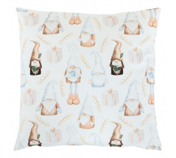 Polštář sametový s výplní, bílý - se skřítky, 100% polyester, 45 x 45 cm