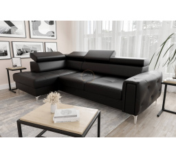 Rohová sedací souprava s funkcí spaní ORION 165x255 přírodní kůže - černá kůže, levá