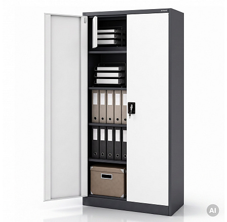 Kovová skříň s úložným prostorem antracitovo-bílá: TOMAŠ, 900 x 1850 x 450 mm Kovová skříň s úložným prostorem antracitovo-bílá: TOMAŠ, 900 x 1850 x 450 mm