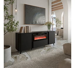 VOLARE komoda 200 EF černý mat/ černý mat (s možností montáže krbu)