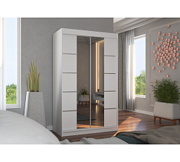 Šatní skříň s posuvnými dveřmi a zrcadlem GENUA 120 Bílá+Bílá