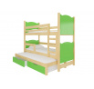 Třílůžková patrová postel s matracemi LETICIA Pine+Green