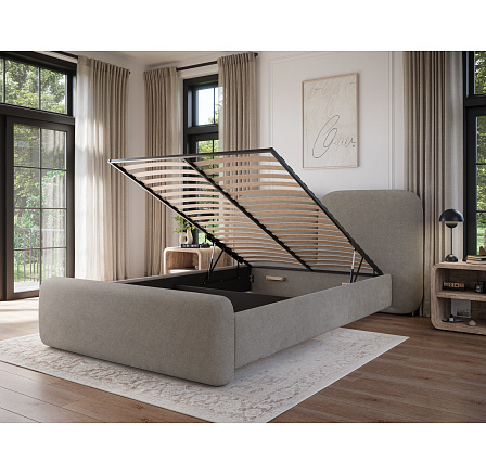 Bed Ollival 140x200 with metal frame and storage box, grey bouclé Sola 18 1