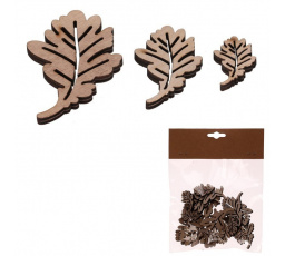 Dubové lístky - dřevěné, přírodní, mix 3 vel., cena za balení (18 ks)