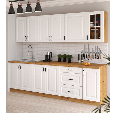 Kuchyňská linka STELLO 3 - 260 cm, Dub Artisan/Bílý mat