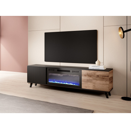 Tv komoda RANDOM RTV-K RTV 180 cm s krbem, dub wotan/černý