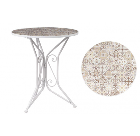 Zahradní stůl, deska z keramické mozaiky, kovová konstrukce, bílý matný lak (typově k židli US1001)