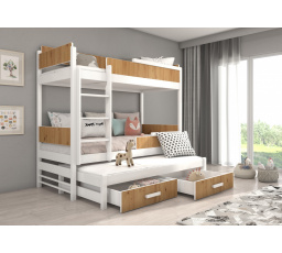 Třílůžková patrová postel QUEEN 180x80 Bílá+Artisan