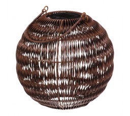 Lucerna z polyratanu - hranatá, LED osvětlení, vel. L, tmavě hnědá