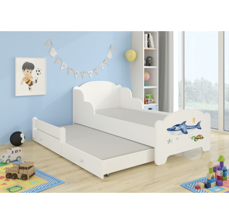 Dětská postel AMADIS II s přistýlkou a matracemi 160x80 cm, Bílá/Sea Animals