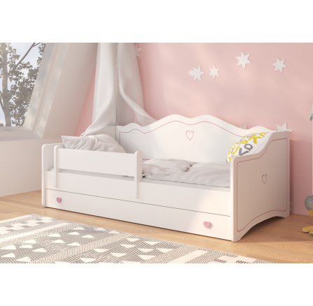 Dětská postel EMKA s matrací ozdobným čelem, Bílá/Růžová