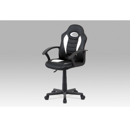 Kancelářská židle, bílá-černá ekokůže, výšk. nast., kříž plast černý