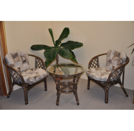 Ratanová sedací souprava Bahama hnědá 2+1, polstr motiv známka Ratanová sedací souprava Bahama hnědá 2+1, polstr motiv známka