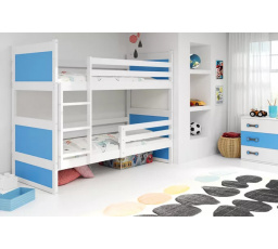 Dětská patrová postel RICO 80x190 cm, včetně matrací, Bílá/Modrá