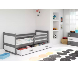 Dětská postel RICO 90x200 cm se šuplíkem, s matrací, Grafit/Bílá