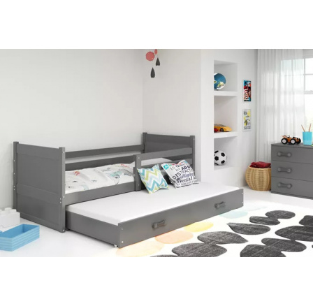 Dětská postel RICO s přistýlkou 90x200 cm, s matracemi, Grafit/Grafit