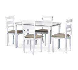 Jídelní set s 4 židlemi, 120x75x75cm, masiv, bílá, AUT-6070 WT