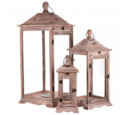 Lucerna dřevěná, barva hnědá, sada 3 kusy