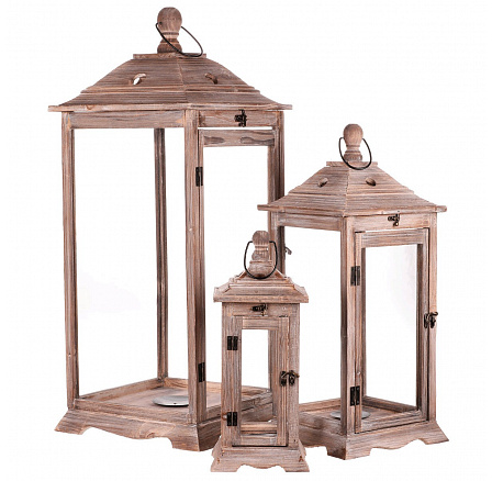 Lucerna dřevěná, barva hnědá, sada 3 kusy