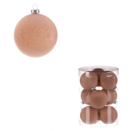 Kulaté sametové ozdoby - pr. 6 cm, cappuccino, cena za balení (9 ks)